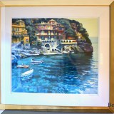 A09. Signed limited edition Howard Behrens Portofino print. Frame: 49”h x 54”w 